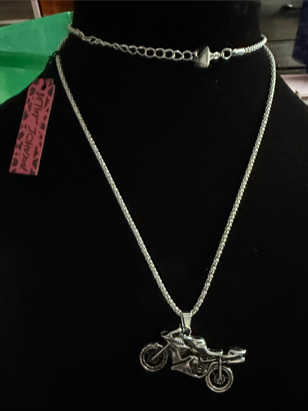 NWT Betsy Johnson 16” Silver Motorcycle Pendant Necklace - Chain Included